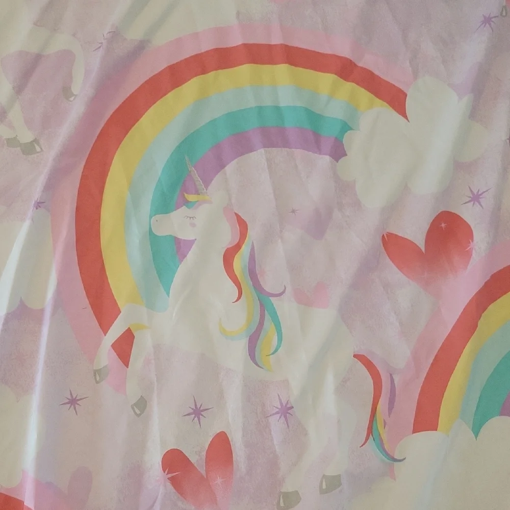 Rainbow Unicorn Print Throw Blanket - Pink